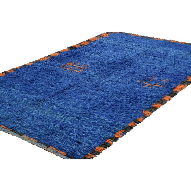 Rug & Kilim Vintage Moroccan Rug in Cobalt Blue and Orange Tones - Rug & Kilim For Sale - Image 4 of 7