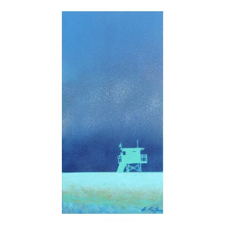 Salt Air - Original Blue Tone Beach Scene Acrylic Painting on Canvas by Kathleen Keifer For Sale