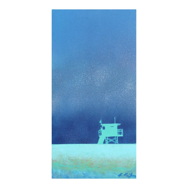 Salt Air - Original Blue Tone Beach Scene Acrylic Painting on Canvas by Kathleen Keifer For Sale