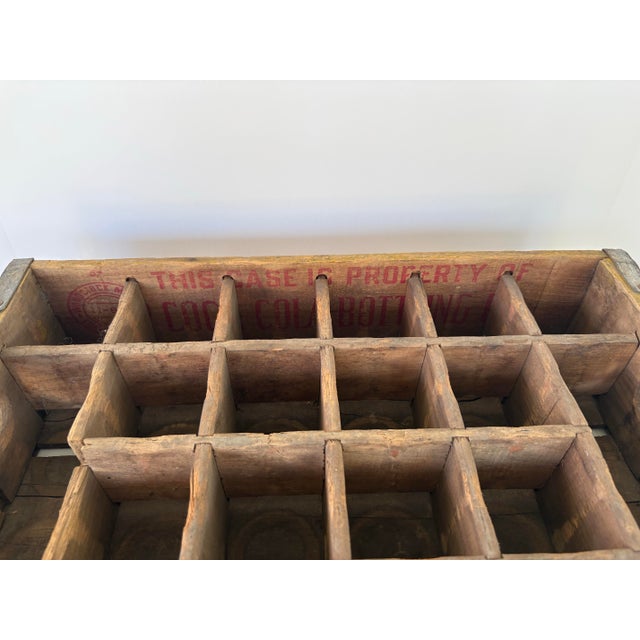 Yellow 1960s Coca-Cola Wooden Bottle Crate With Yellow Paint and Metal Reinforcements For Sale - Image 8 of 10