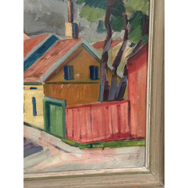 Gustaf Börtner Zandt, Houses and Trees, 1950s, Oil Painting on Canvas, Framed For Sale - Image 8 of 16