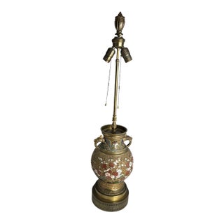 1910s Japanese Champlevé Enameled Bronze Floral Urn Table Lamp For Sale