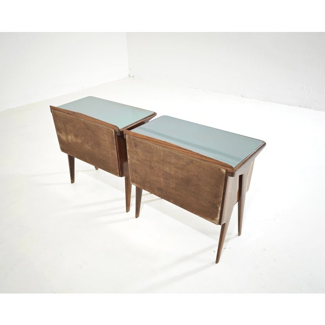 Mid-Century Modern Bedside Tables in Wood and Glass attributed to Vittorio Dassi for La Permanente Mobili Cantù, Italy, 1950, Set of 2 For Sale - Image 4 of 18