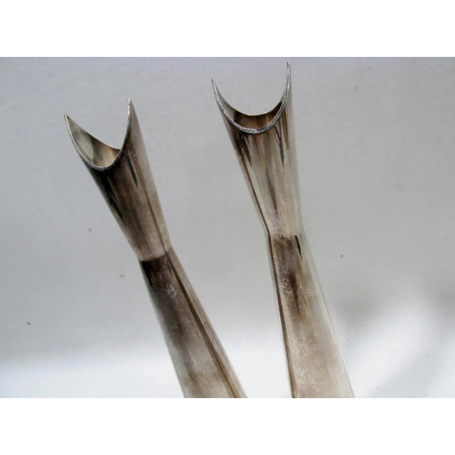 Classic pair of 8.25” tall Lino Sabattini designed “Cardinal” vases of silver alloy for Christofle France in 1957....