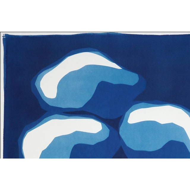 Abstract 2026, Abstract Geometric Representation of Pile of Stones, Modern Handmade Monotype Cyanotype on Watercolor Paper For Sale - Image 3 of 8