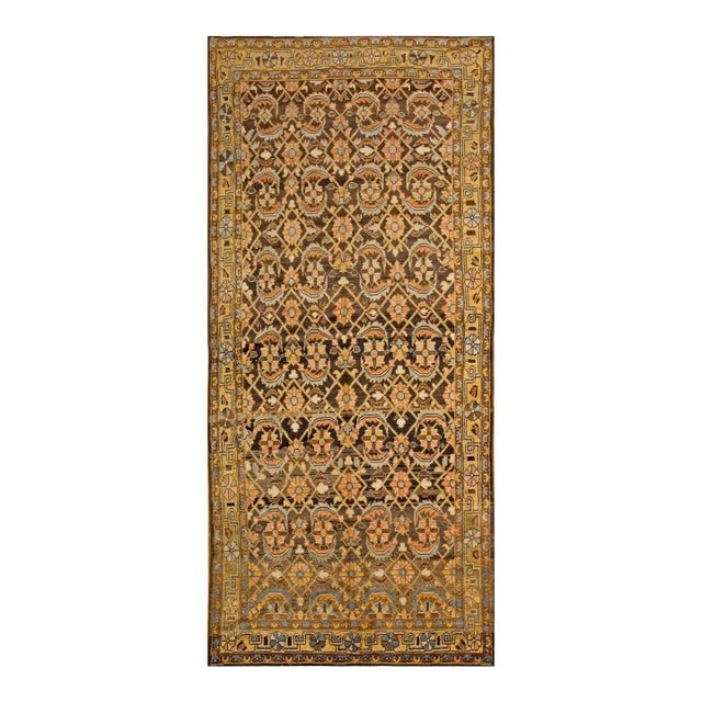 Brown Tribal Herati Pattern Antique Malayer Rug For Sale