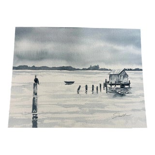 Signed Original Watercolor Painting “View From the Fish Market” For Sale