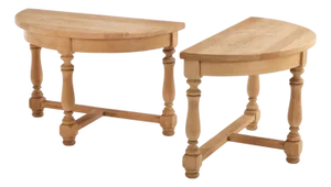 Pair of French Solid Oak Demilune Console Tables, C. 1950.