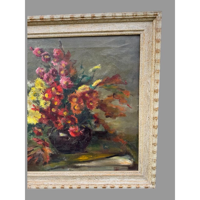 White Vintage Impressionistic Potted Floral Still Life Signed Oil Painting on Canvas For Sale - Image 8 of 10