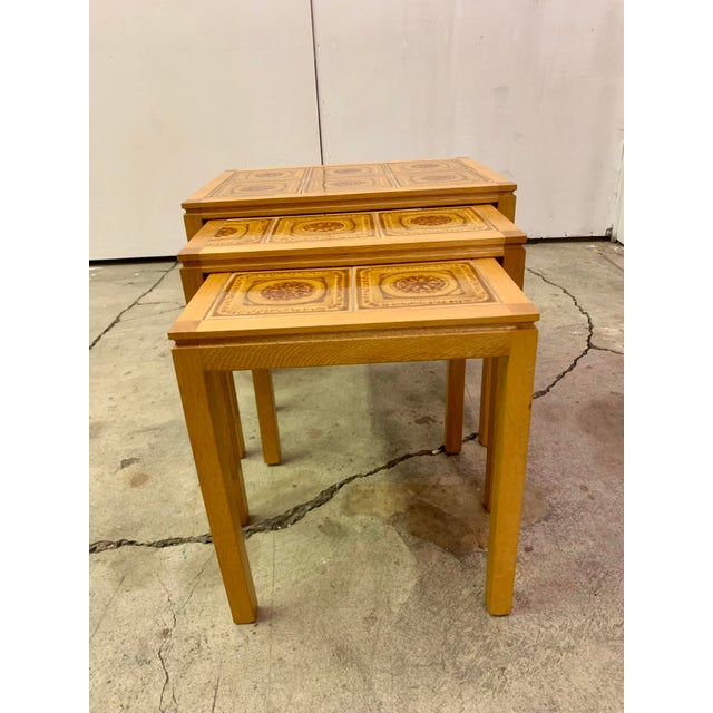 Wood Danish Modern Teak Tile Top Nesting Tables by Willy Ryomgard Mobelfabriken For Sale - Image 7 of 12