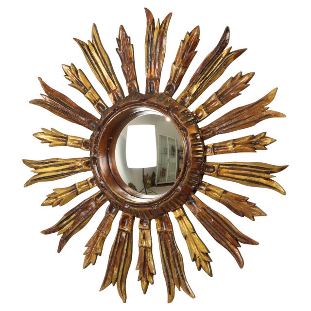 Vintage Wooden Sun Mirror in Sunburst Gold, 1950s For Sale - Image 15 of 15