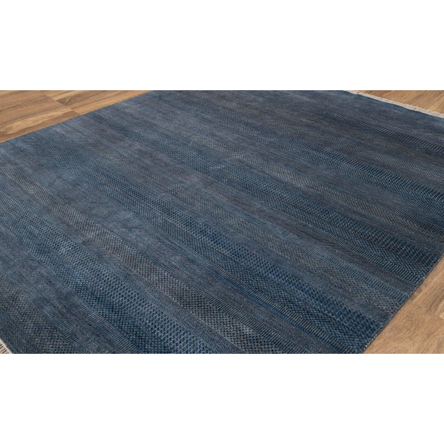 2010s 8' x 10' Savannah Hand Knotted Modern Blue Wool & Silk Rug For Sale - Image 5 of 18