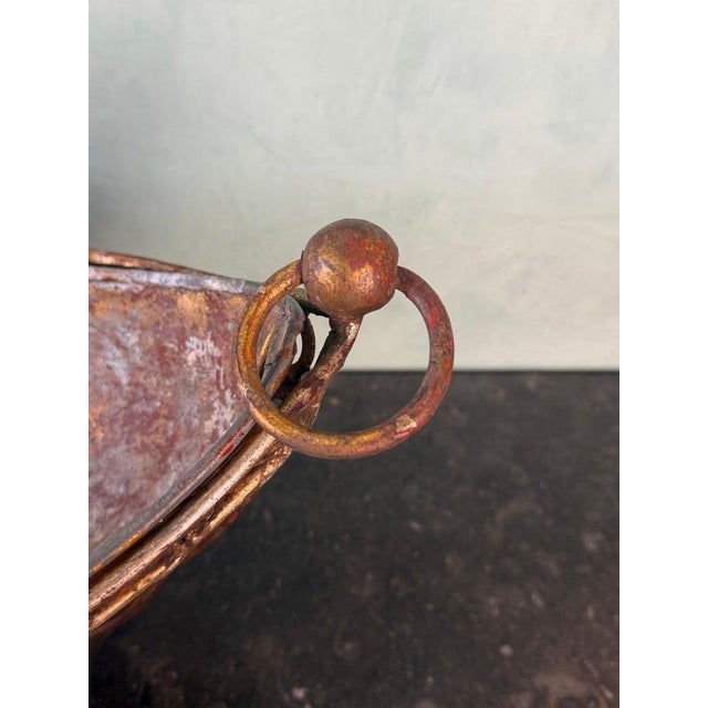 Wood Vintage Wrought Iron and Copper Decorative Centerpiece Bowl / Jardinière For Sale - Image 7 of 13