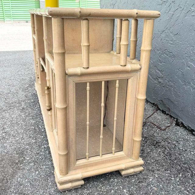 Beige Vintage Coastal Faux Bamboo and Glass Credenza/Etagere For Sale - Image 8 of 11
