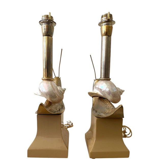 Brass Pair Italian Brass Snail Shell Lamps For Sale - Image 8 of 12