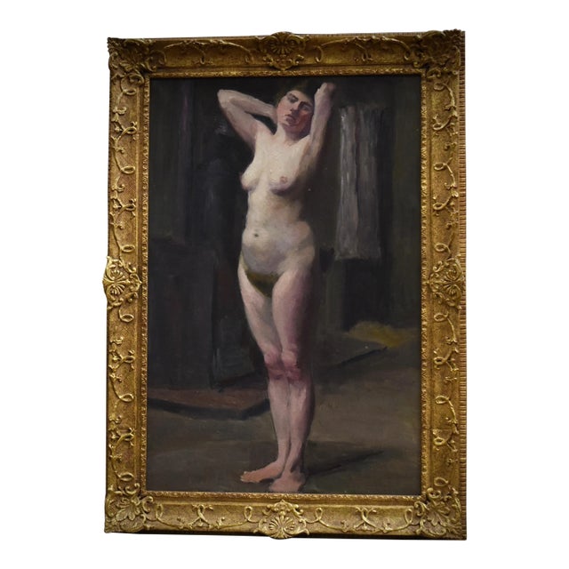 Early 20th C French Nude Portrait Painting For Sale