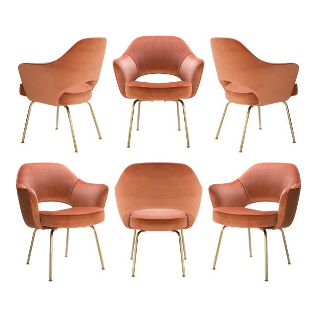 Original Saarinen Executive Arm Chairs in Rust Velvet, Custom Gold Edition - Set of 6 For Sale