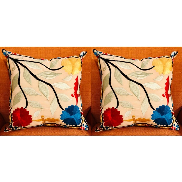 Moroccan Handmade Embroidered Pillows - a Pair For Sale - Image 9 of 9