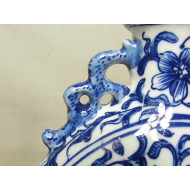 Pair of Chinese Blue and White Porcelain Moon Flask Shaped Lamps For Sale - Image 11 of 15