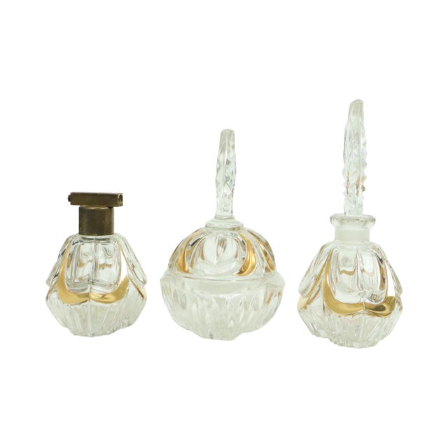 Vintage Art Deco Style Crystal Boudoir Perfume Bottles from Fischer, 1950s, Set of 3 For Sale - Image 13 of 18