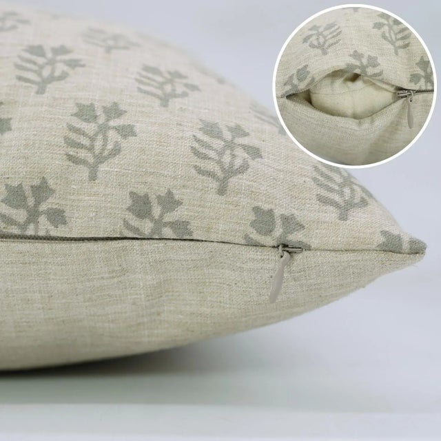 Rustic Handcrafted Block Print Throw Pillow Cover 14x36 Inch Home Décor Linen Blend- Pudina For Sale - Image 3 of 4