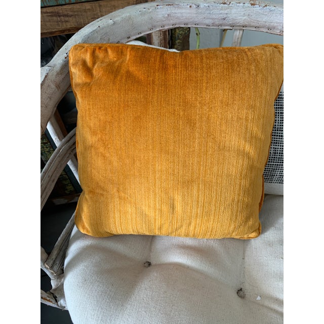 Mustard Vintage Handmade Bargello Needlepoint Embroidered Decor Pillow 14” X 14” Wool Yarn Back to Velvet Mustard Green Bronze For Sale - Image 8 of 12