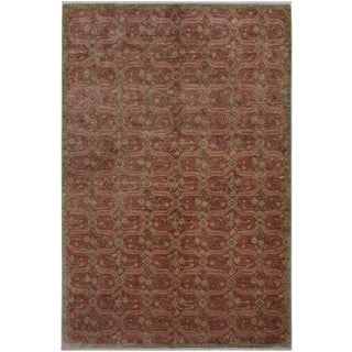 1990s Shabby Chic Modern Pink/Green Wool Rug - 6'2 X 8'11 For Sale