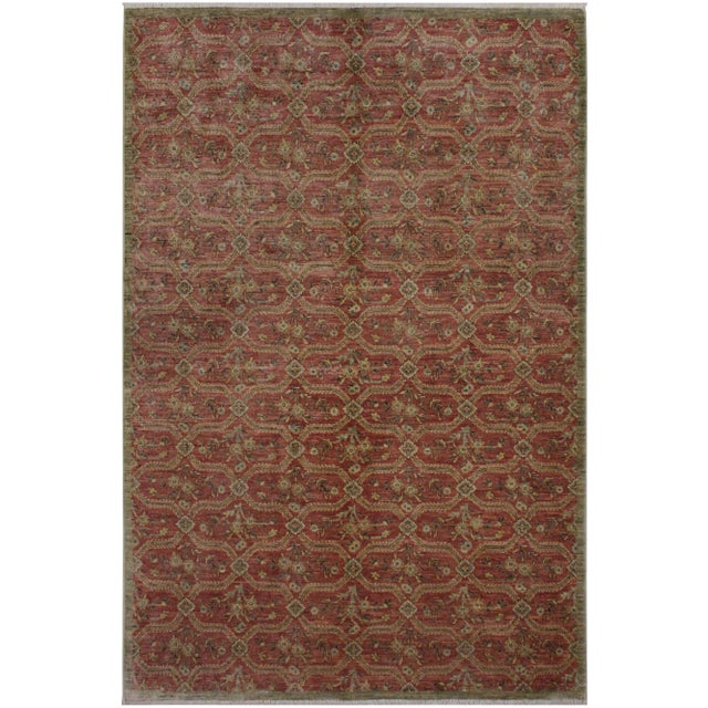 1990s Shabby Chic Modern Pink/Green Wool Rug - 6'2 X 8'11 For Sale