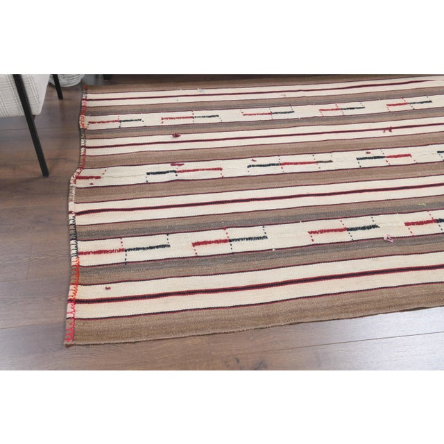 Brown Vintage Turkish Oushak Handmade Wool Cotton Brown Kilim Area Rug For Sale - Image 8 of 11