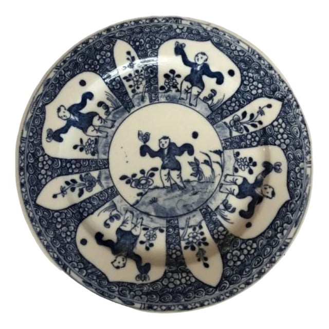 Antique Chinese Blue & White Hand Painted Plate, 1860s For Sale