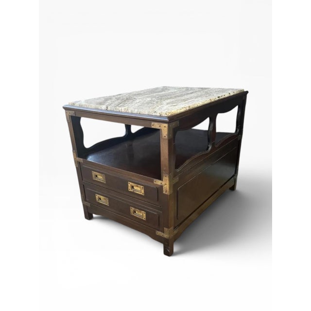 1960s 1960s John Widdicomb Bedside Table With Travertine Top and Brass Detailing For Sale - Image 5 of 14