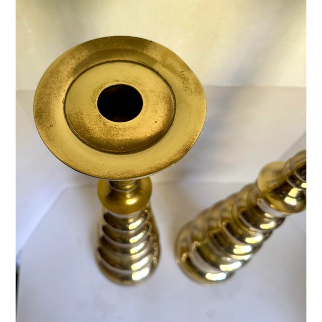 Gothic Vintage Pair of Brass 25" Tall Floor Candle Holder Candle Stands For Sale - Image 3 of 12