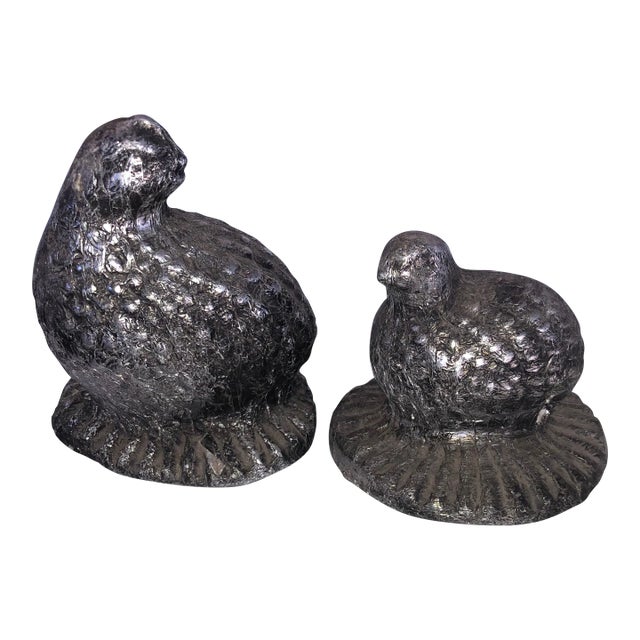 1980s Foiled Fowl Quail Hens Figurines - a Pair For Sale