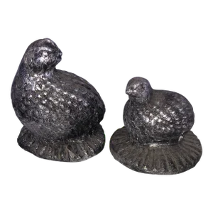 1980s Foiled Fowl Quail Hens Figurines - a Pair
