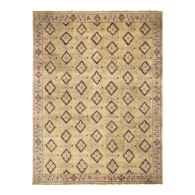Rug & Kilim Savonnerie Style Rug, Yellow, Cream Floral Pattern, 8x10 For Sale