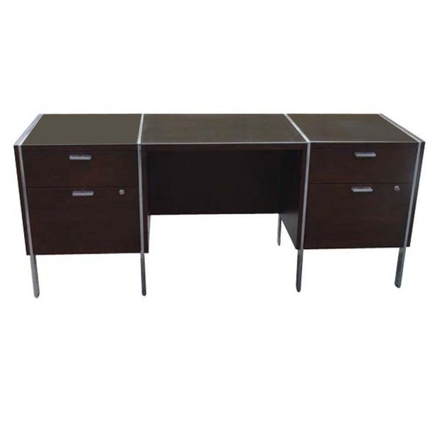 Stow Davis 6ft Stow Davis dark walnut knee hole credenza desk Midcentury Stow Davis walnut kneehole credenza with drawers....