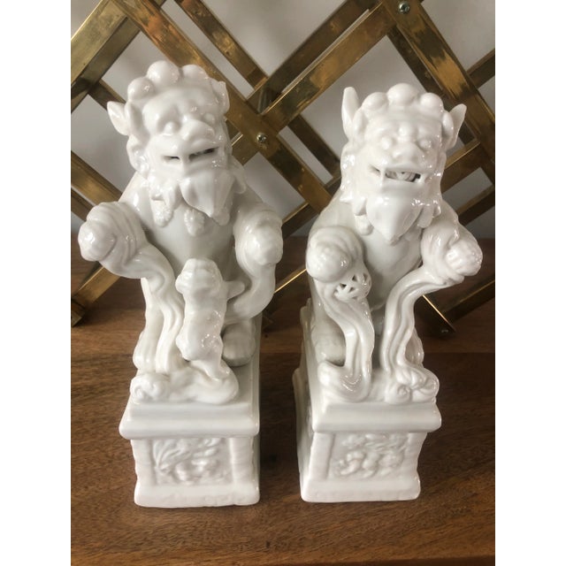 Mid-Century Modern Mid-Century Vintage Blanc De Chine Ceramic Foo Dogs-Set of 2 For Sale - Image 3 of 12