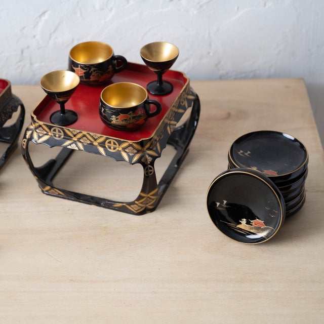 Mid 20th Century Miniature Japanese Maki-E Lacquer Sake Sets, c.1960 For Sale - Image 5 of 14