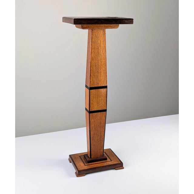 Art Deco Wooden Pedestal Column with Geometric Marquetry, France, 1920s For Sale - Image 18 of 18