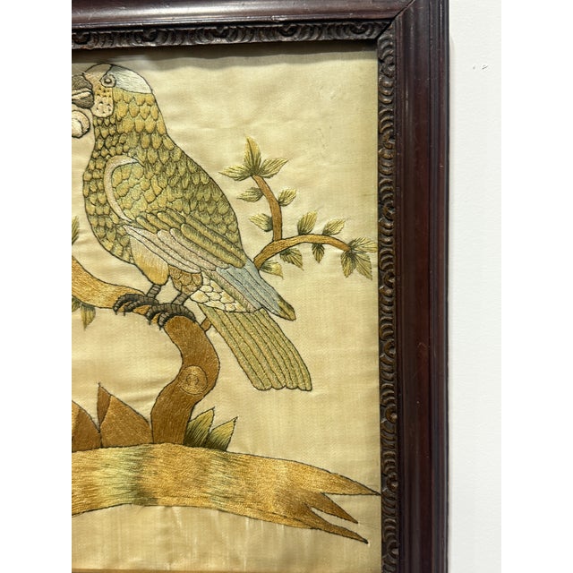 Brown English Embroidered Silk Panel of a Parrot, Circa 1890 For Sale - Image 8 of 8