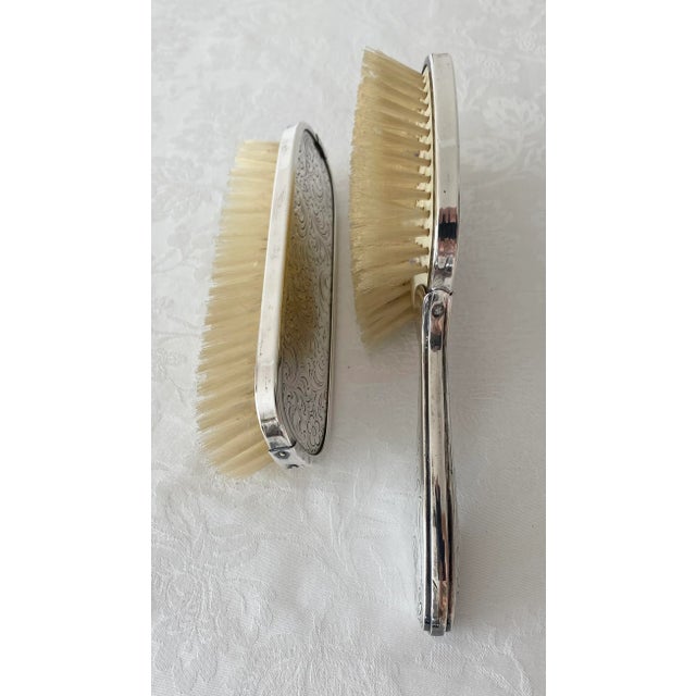 Metal Mid 20th Century Silver Vaniety Set European Silver 835 With Crescent and Crown Hallmark, Brush, Mirror, Comb Cover, Clothes Brush - 4 Pieces. For Sale - Image 7 of 12