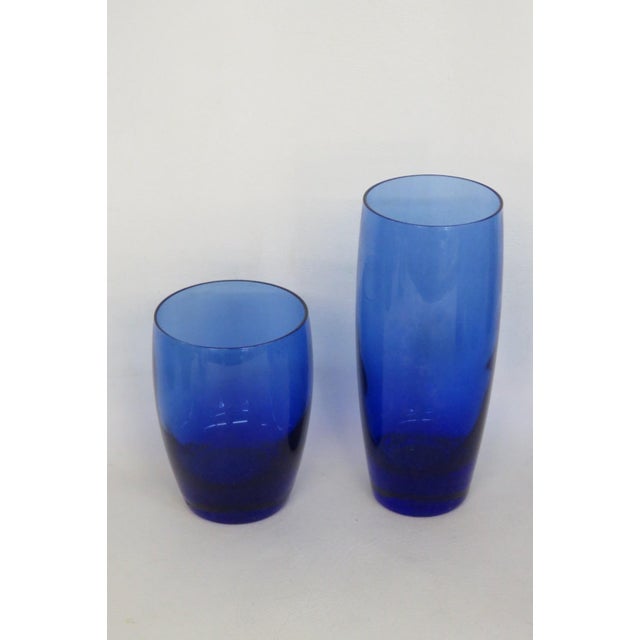 Mid 20th Century Cobalt Blue Glass Tumblers Bar Cups Mid Century Modern Drinkware - Set of 13 For Sale - Image 4 of 16