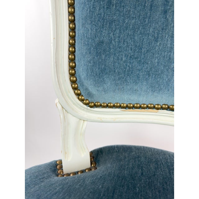 Blue Vintage Louis XV Style Painted Wood Chair With Blue Velvet Upholstery For Sale - Image 8 of 16