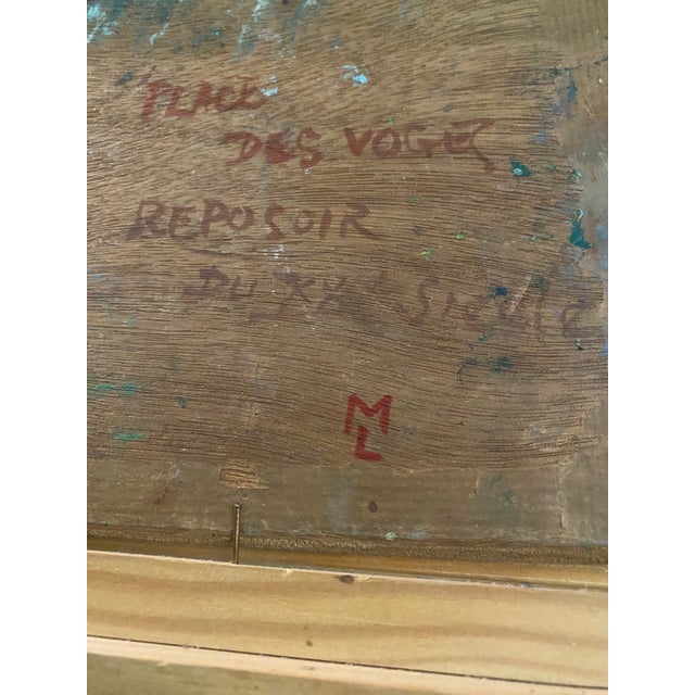 French A 20th-Century French Oil Painting With Inscribed Text and Monogram. For Sale - Image 3 of 12