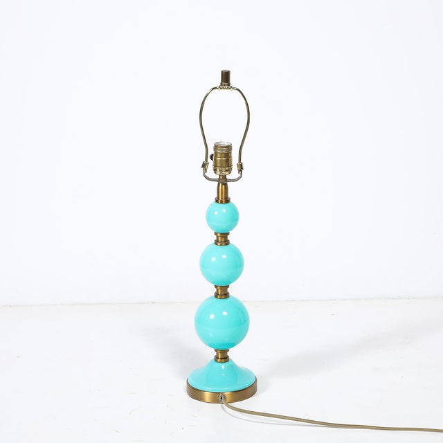 Mid-Century Modernist Hand-Blown Murano Glass Ball Table Lamp in Robins Egg Blue For Sale - Image 11 of 11