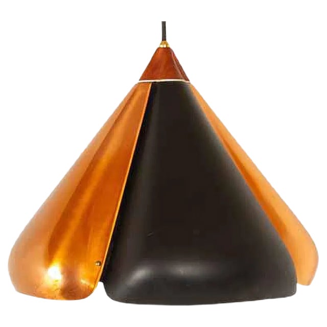 Danish Copper and Black Pendant Lamp, 1960s For Sale