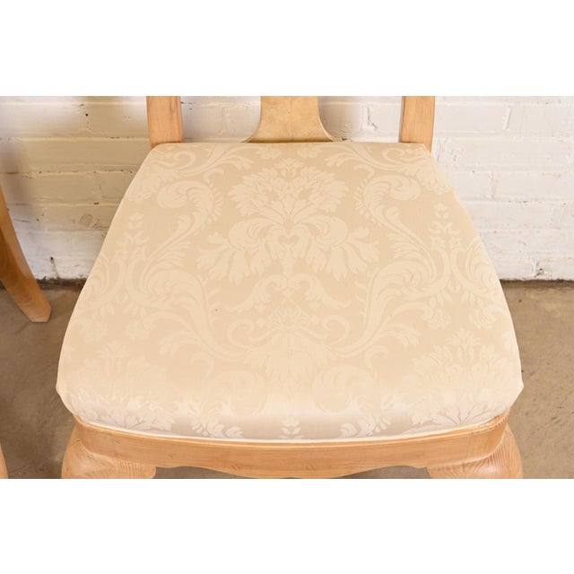 Wood Drexel Heritage Queen Anne Carved Oak and Burl Wood Dining Chairs, Set of Ten For Sale - Image 7 of 12