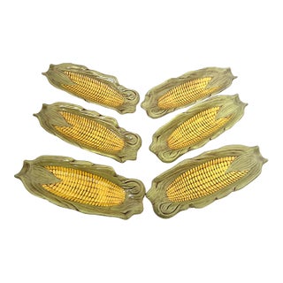 Vintage Majolica Style Corn Cob Holders - Set of 6 For Sale