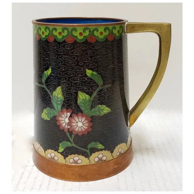 Traditional Cloisonne Mug With Yellow Flowers For Sale - Image 3 of 6