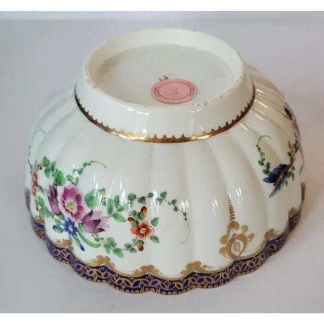 First Period Dr. Wall Worcester Blue and Gold Botanical Fluted Bowl For Sale - Image 10 of 12